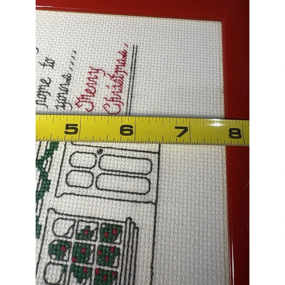 Handmade Cross Stitch Christmas Wall Art Framed, From My Home to Yours,Merry xma